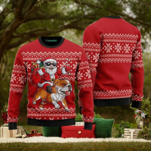 Santa Riding English Bulldog Ugly Christmas Sweater