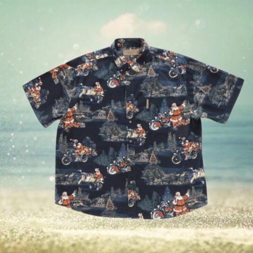 Santa Riding Harley Motorcycle Christmas Hawaiian Shirt