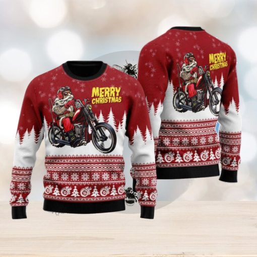 Santa Riding Motorbike To Holiday Ugly Christmas Sweater, Gift For Christmas