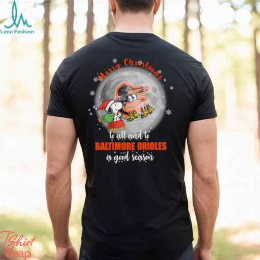 Santa Snoopy merry christmas to all and to Baltimore Orioles a good season shirt