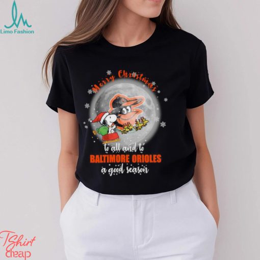 Santa Snoopy merry christmas to all and to Baltimore Orioles a good season shirt
