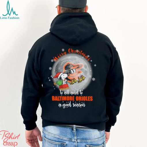 Santa Snoopy merry christmas to all and to Baltimore Orioles a good season shirt