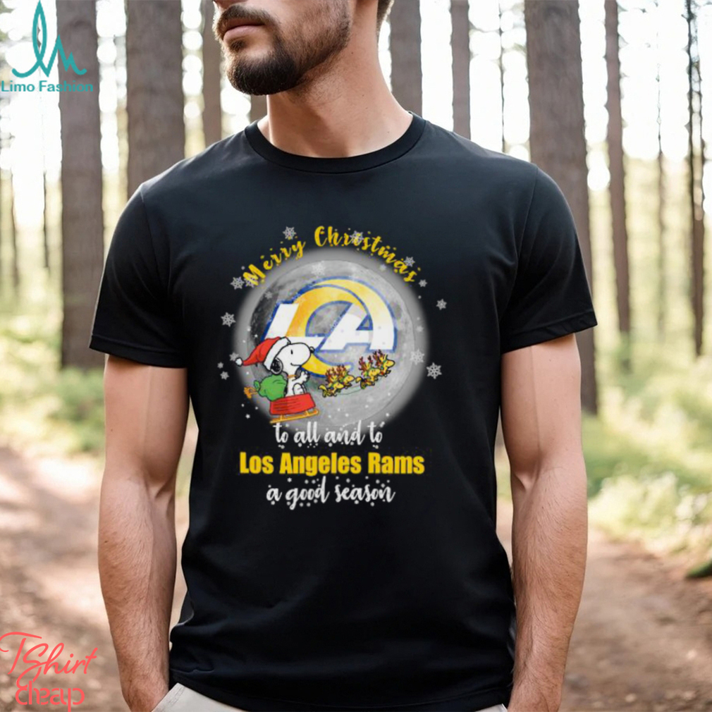 Santa Snoopy merry christmas to all and to Los Angeles Rams a good season shirt Santa Snoopy merry christmas to all and to Los Angeles Rams a good season shirt