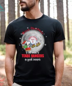 Santa Snoopy merry christmas to all and to Texas Rangers a good season shirt