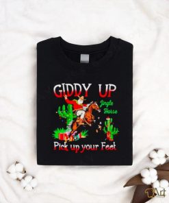 Santa bronc riding giddy up pick up your feet Christmas shirt