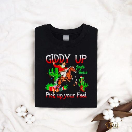 Santa bronc riding giddy up pick up your feet Christmas shirt