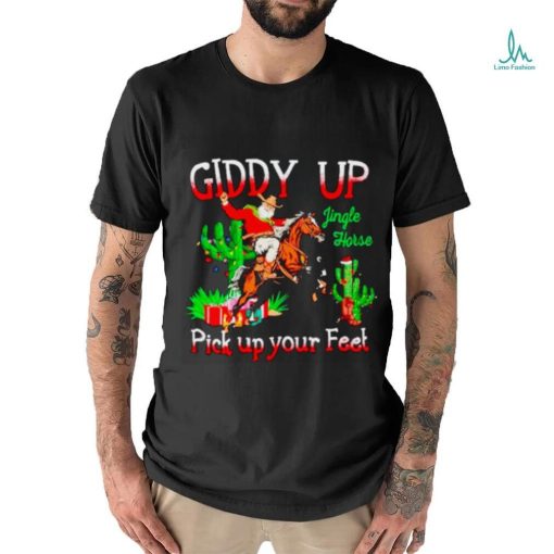 Santa bronc riding giddy up pick up your feet Christmas shirt