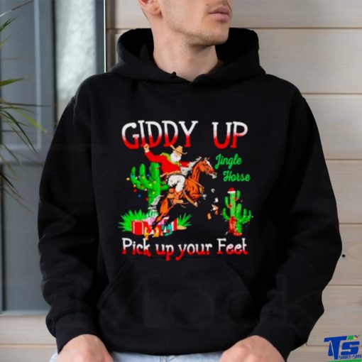 Santa bronc riding giddy up pick up your feet Christmas shirt