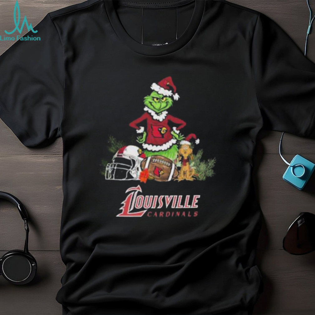 Santa grinch and Dog Louisville Cardinals Football christmas Tshirt -  Limotees