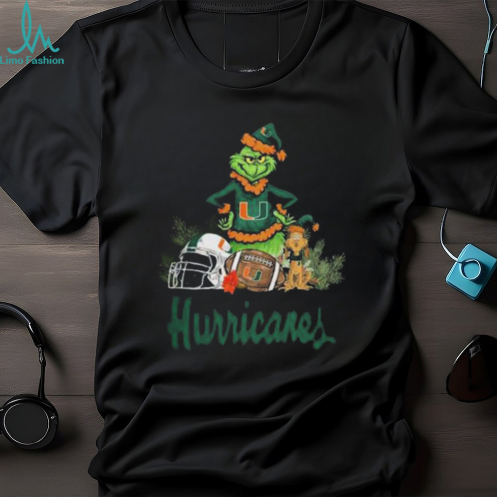 Santa grinch and Dog Miami Hurricanes Football christmas Tshirt Santa grinch and Dog Miami Hurricanes Football christmas Tshirt
