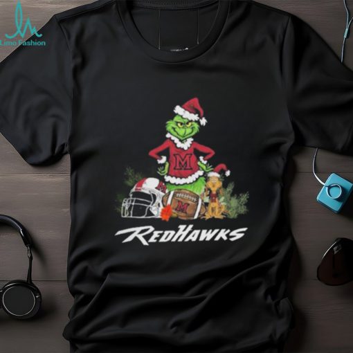 Santa grinch and Dog Miami RedHawks Football christmas Tshirt