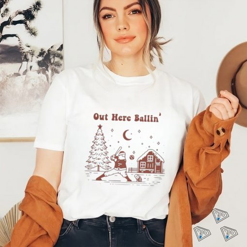 Santa playing baseball out here ballin’ Christmas shirt