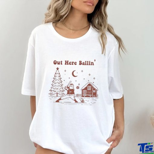 Santa playing baseball out here ballin’ Christmas shirt