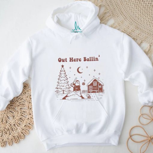 Santa playing baseball out here ballin’ Christmas shirt