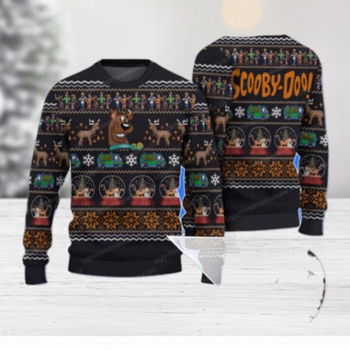 Scooby Doo With Snowman Sleigh Deer Car Pattern Xmas Sweaters