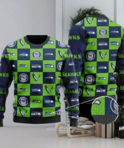 Seahawks Logo Checkered Flannel Design Knitted Ugly Christmas Sweater