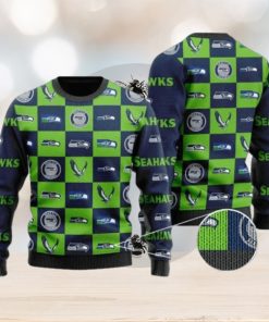 Seahawks Logo Checkered Flannel Design Knitted Ugly Christmas Sweater