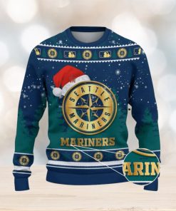 Seattle Mariners Logo Wearing Santa Hat Trending Christmas Gift AOP Ugly Christmas Sweater Men Women Winter Gift