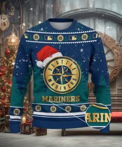 Seattle Mariners Logo Wearing Santa Hat Trending Christmas Gift AOP Ugly Christmas Sweater Men Women Winter Gift