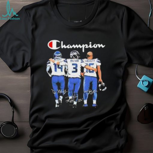 Seattle Seahawks Champion Metcalf Wilson And Lockett Signatures T Shirt
