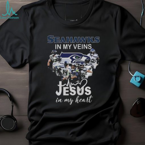 Seattle Seahawks In My Veins Jesus In My Heart Signatures Shirt