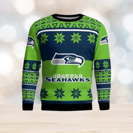 Seattle Seahawks Logo Big Snowflake Pattern Ugly Christmas Sweater