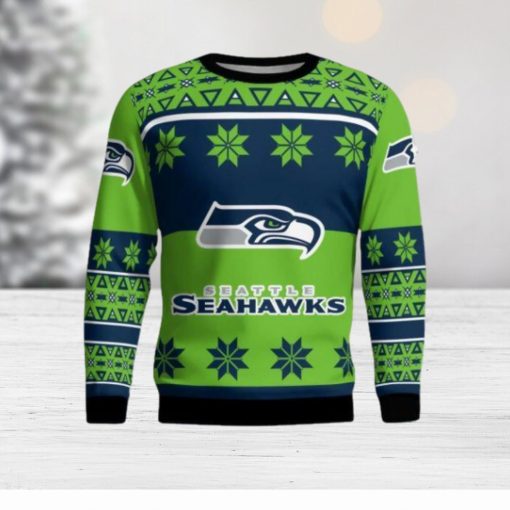 Seattle Seahawks Logo Big Snowflake Pattern Ugly Christmas Sweater