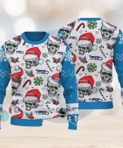 Seattle Seahawks Logo Skull Candy Cane Blue Ugly Xmas 3D Sweater