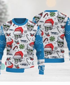 Seattle Seahawks Logo Skull Candy Cane Blue Ugly Xmas 3D Sweater