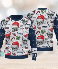 Seattle Seahawks Logo Skull Candy Cane Navy Knitted Christmas 3D Sweater