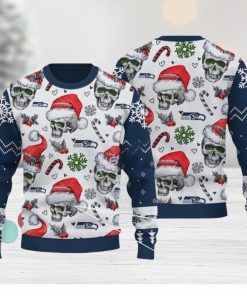 Seattle Seahawks Logo Skull Candy Cane Navy Knitted Christmas 3D Sweater