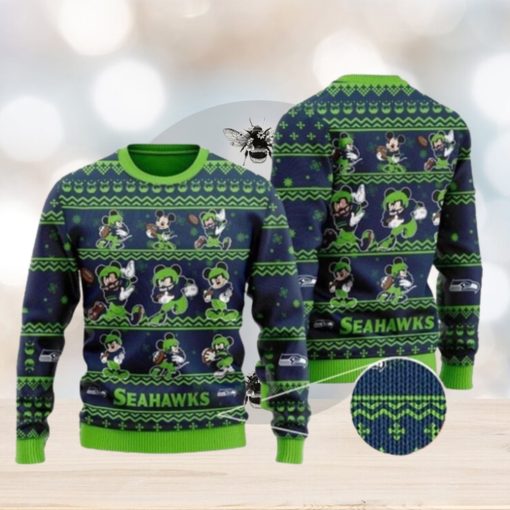 Seattle Seahawks Multi Mickey Ugly Christmas Sweaters