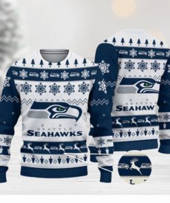 Seattle Seahawks Snowflakes Reindeer Pattern Xmas Ugly Christmas Sweaters