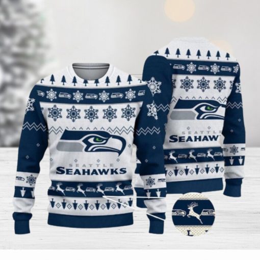 Seattle Seahawks Snowflakes Reindeer Pattern Xmas Ugly Christmas Sweaters