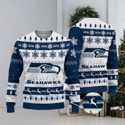 Seattle Seahawks Snowflakes Reindeer Pattern Xmas Ugly Christmas Sweaters