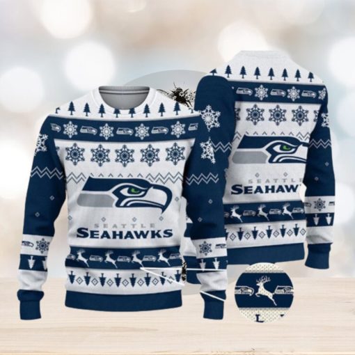 Seattle Seahawks Snowflakes Reindeer Pattern Xmas Ugly Christmas Sweaters