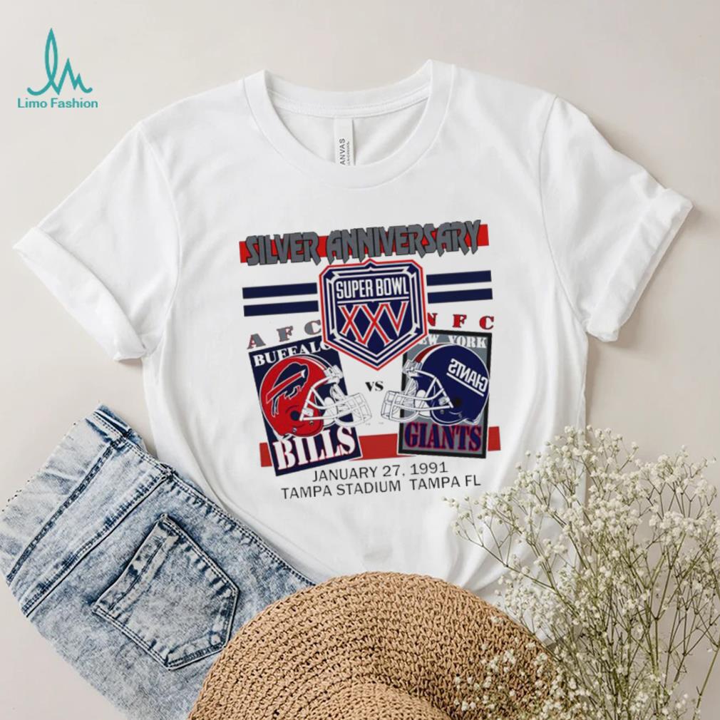 Silver anniversary Super Bowl XXV Buffalo Bills vs New York Giants shirt Silver anniversary Super Bowl XXV Buffalo Bills vs New York Giants shirt