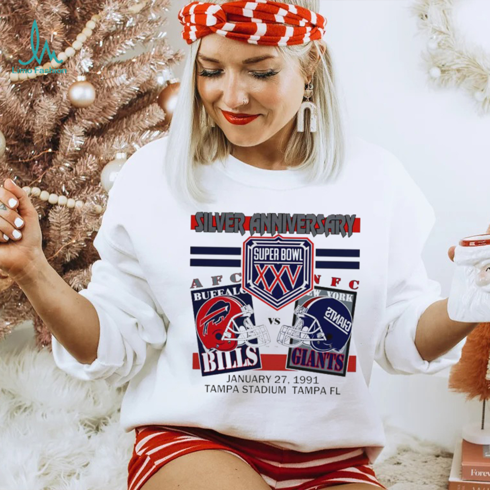Silver anniversary Super Bowl XXV Buffalo Bills vs New York Giants shirt Silver anniversary Super Bowl XXV Buffalo Bills vs New York Giants shirt