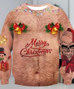 Skull Bell Hairy Chest Merry Christmas Ugly Sweater