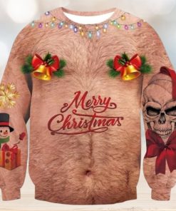 Skull Bell Hairy Chest Merry Christmas Ugly Sweater