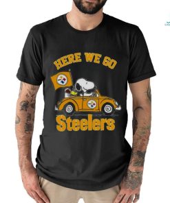Snoopy And Woodstocks Driving Car Here We Go Pittsburgh Steelers Shirt
