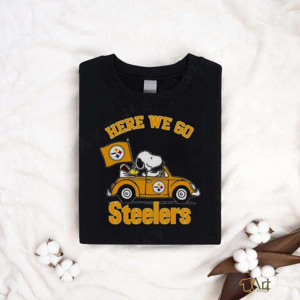 Snoopy And Woodstocks Driving Car Here We Go Pittsburgh Steelers Shirt Snoopy And Woodstocks Driving Car Here We Go Pittsburgh Steelers Shirt