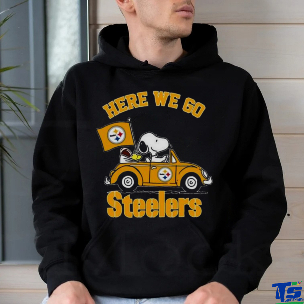 Snoopy And Woodstocks Driving Car Here We Go Pittsburgh Steelers Shirt Snoopy And Woodstocks Driving Car Here We Go Pittsburgh Steelers Shirt