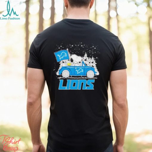 Snoopy and Woodstock dring car Detroit Lions Christmas shirt