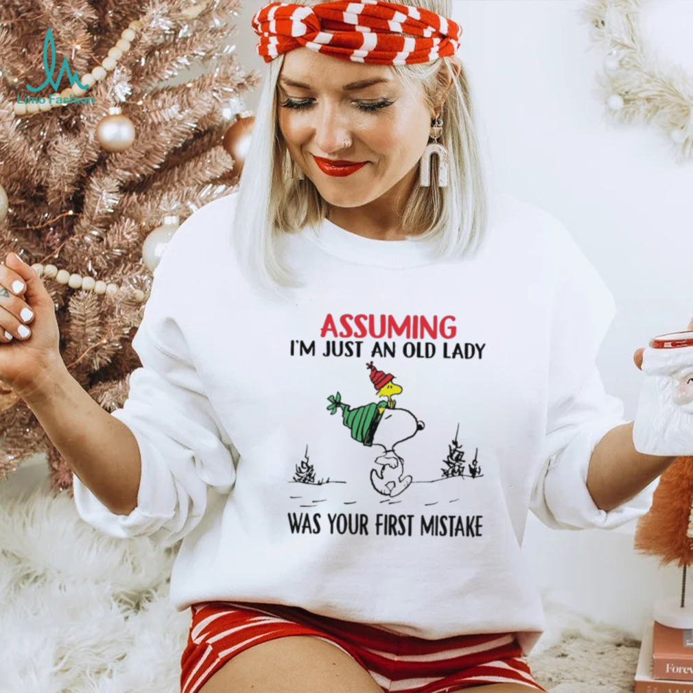 Snoopy and Woodstock hat santa assuming I’m just an old lady was your mistake christmas shirt Snoopy and Woodstock hat santa assuming I’m just an old lady was your mistake christmas shirt
