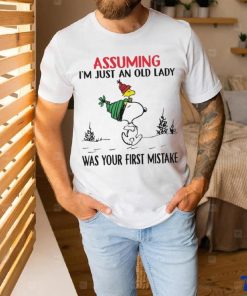 Snoopy and Woodstock hat santa assuming I’m just an old lady was your mistake christmas shirt