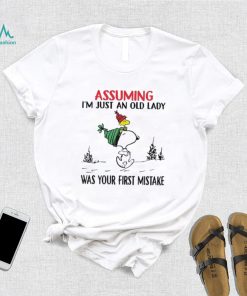 Snoopy and Woodstock hat santa assuming I’m just an old lady was your mistake christmas shirt