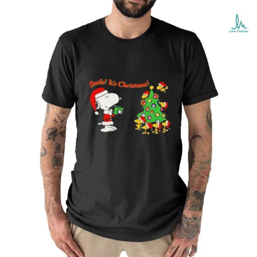 Snoopy and Woodstock hat santa pine tree smile It’s christmas shirt