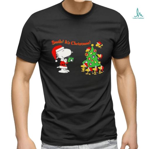 Snoopy and Woodstock hat santa pine tree smile It’s christmas shirt