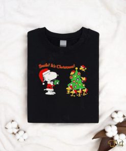 Snoopy and Woodstock hat santa pine tree smile It’s christmas shirt